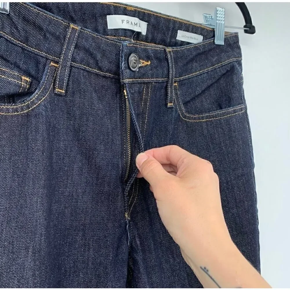 FRAME Le Crop Mini Boot Cuffed Dark Wash Stretch Jeans Womens 27 Cropped Bootcut